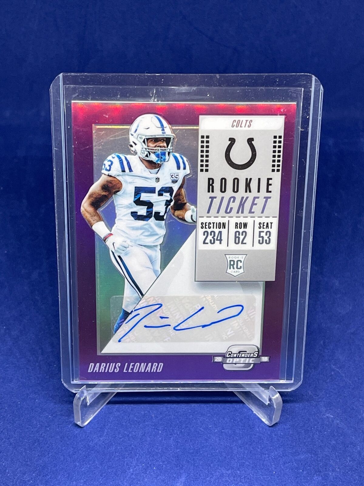 DARIUS LEONARD 2018 PANINI CONTENDERS OPTIC TICKET PURPLE PRIZM AUTO RC #D 89/99