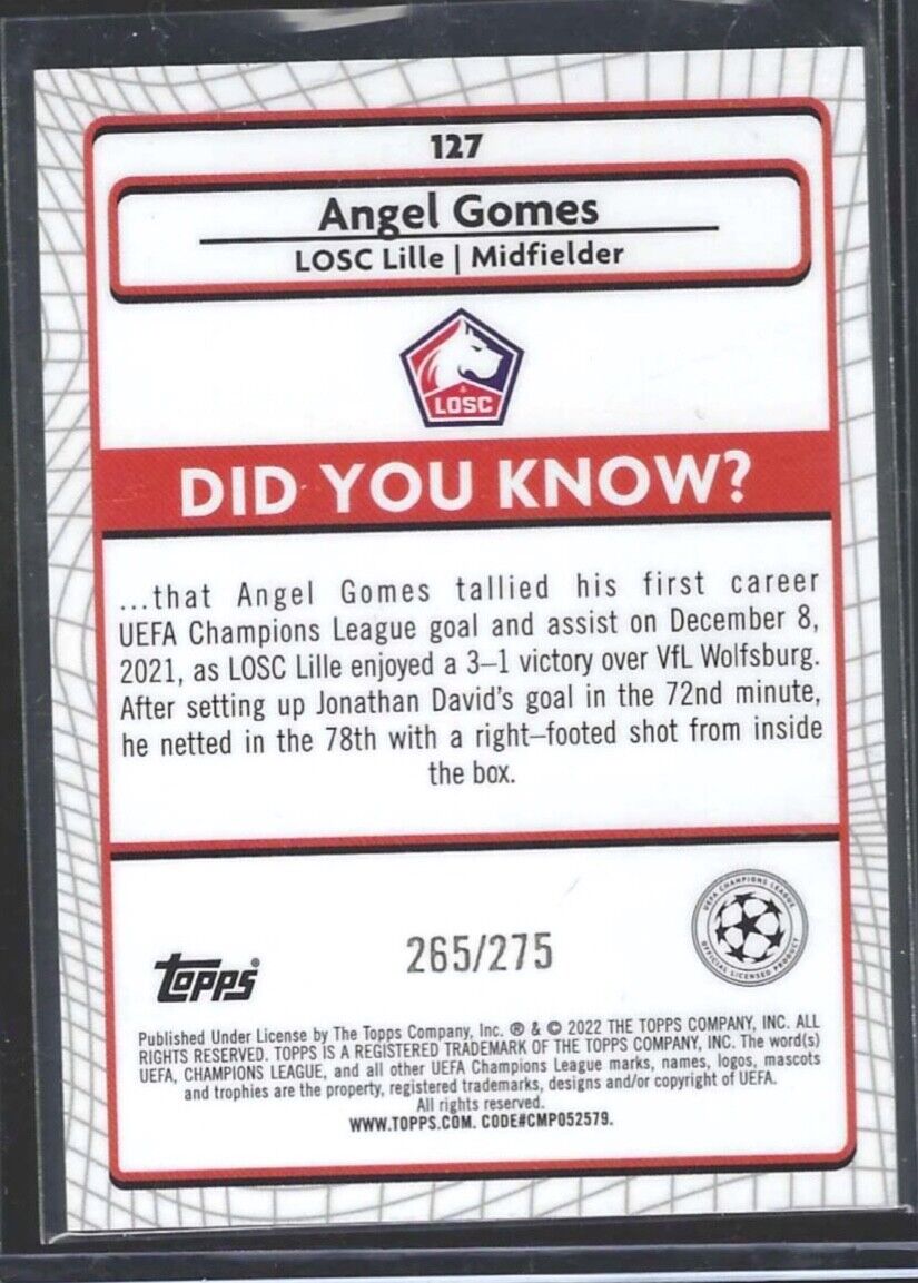 ANGEL GOMES 2021-22 TOPPS MERLIN PINK MOJO REFRACTOR ROOKIE RC #D 265/275