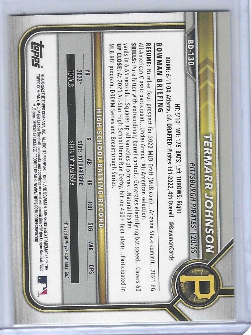 TERMARR JOHNSON 2022 BOWMAN GREEN 1ST PROSPECT #D 64/99