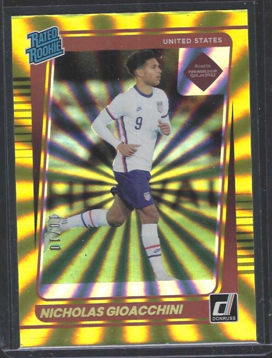 NICHOLAS GIOACCHINI 2021-22 PANINI DONRUSS GOLD LASER RATED ROOKIE RC #D 10/10