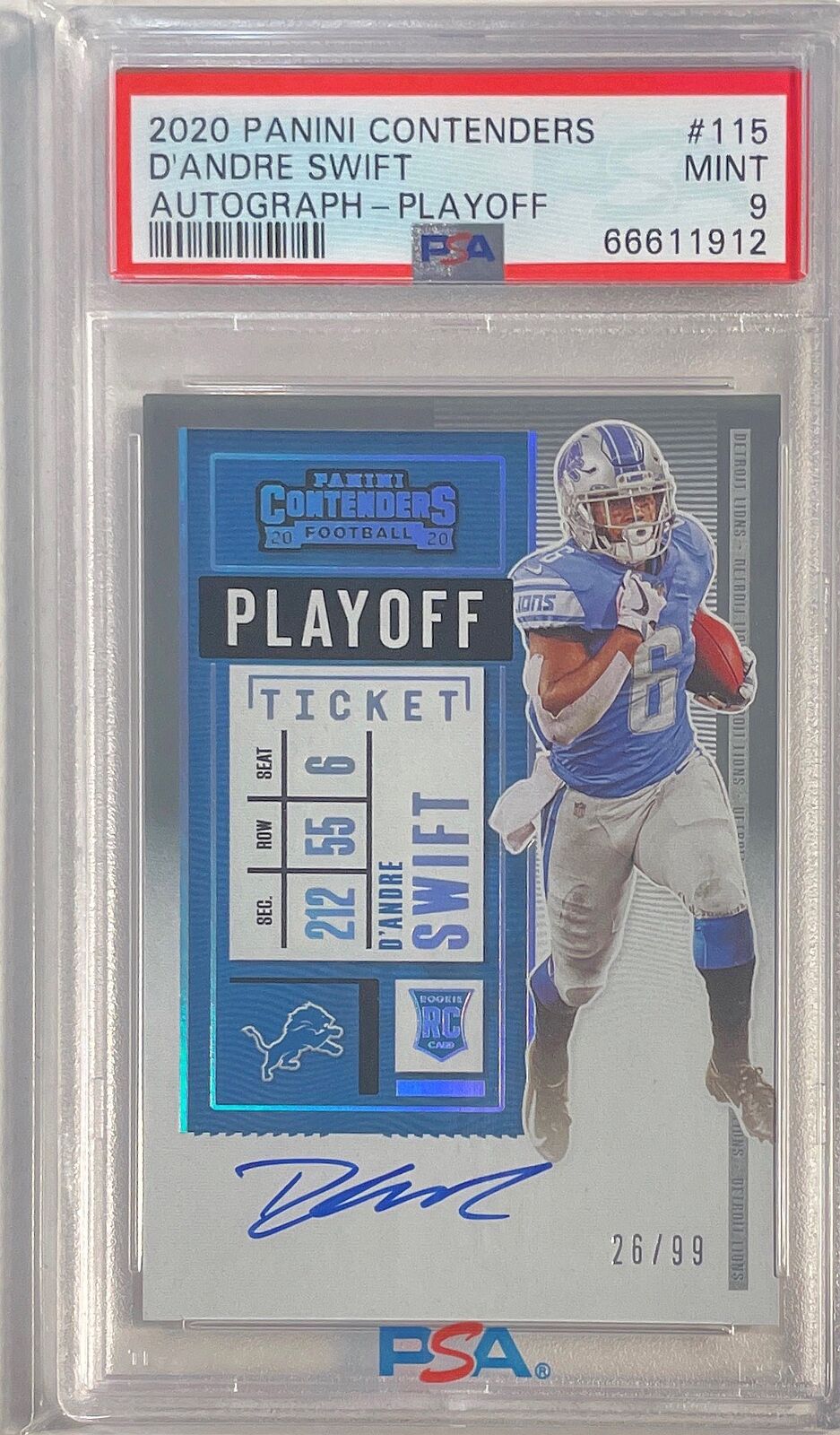 D'ANDRE SWIFT 2020 CONTENDERS PLAYOFF TICKET AUTO RC #D 26/99 PSA 9 MINT POP 4