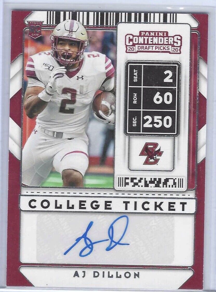 AJ DILLON 2020 CONTENDERS DRAFT PICKS COLLEGE TICKET AUTO RC #148