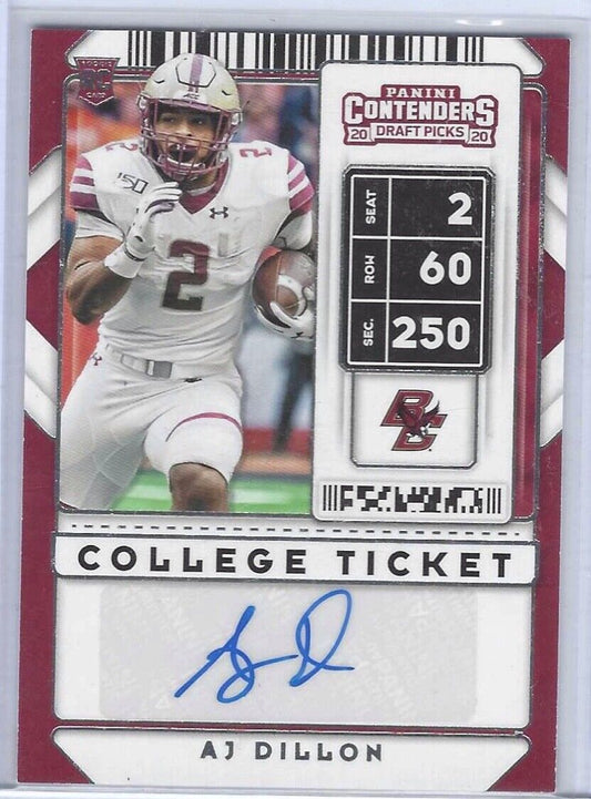 AJ DILLON 2020 CONTENDERS DRAFT PICKS COLLEGE TICKET AUTO RC #148