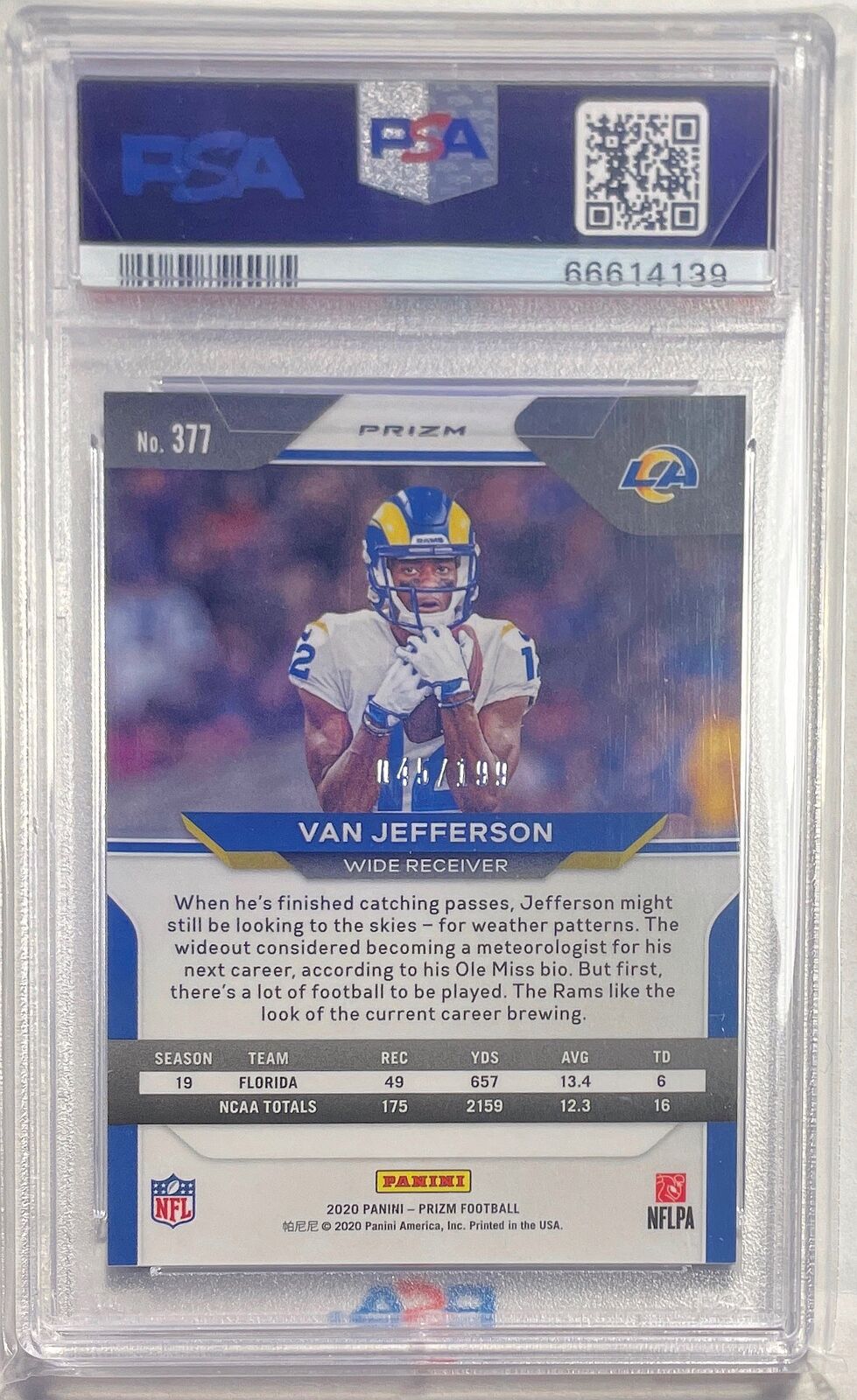 VAN JEFFERSON 2020 PANINI PRIZM BLUE WAVE RC #D 45/199 PSA 10 GEM MINT POP 11
