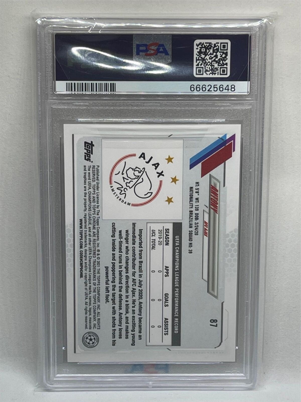 ANTONY 2020 TOPPS CHROME UEFA CHAMPIONS LEAGUE #87 ROOKIE RC PSA 10 GEM MINT