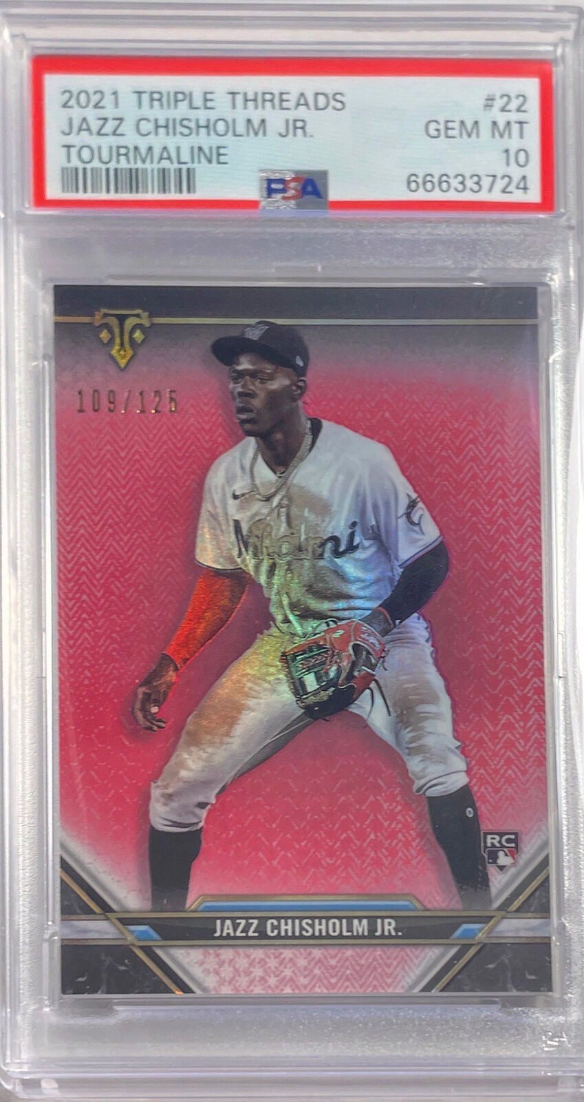 JAZZ CHISHOLM JR. 2021 TRIPLE THREADS TOURMALINE RC #D 109/125 PSA 10 GEM POP 2