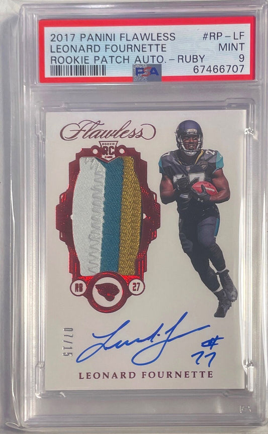 1/1 LEONARD FOURNETTE 2017 FLAWLESS RUBY PATCH AUTO RC #D 7/15 PSA 9 POP 1 JSY#7
