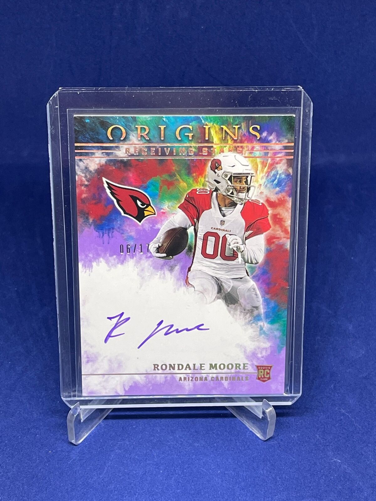 RONDALE MOORE 2021 PANINI ORIGINS RECEIVING STARS PURPLE ON CARD AUTO RC #D 6/17