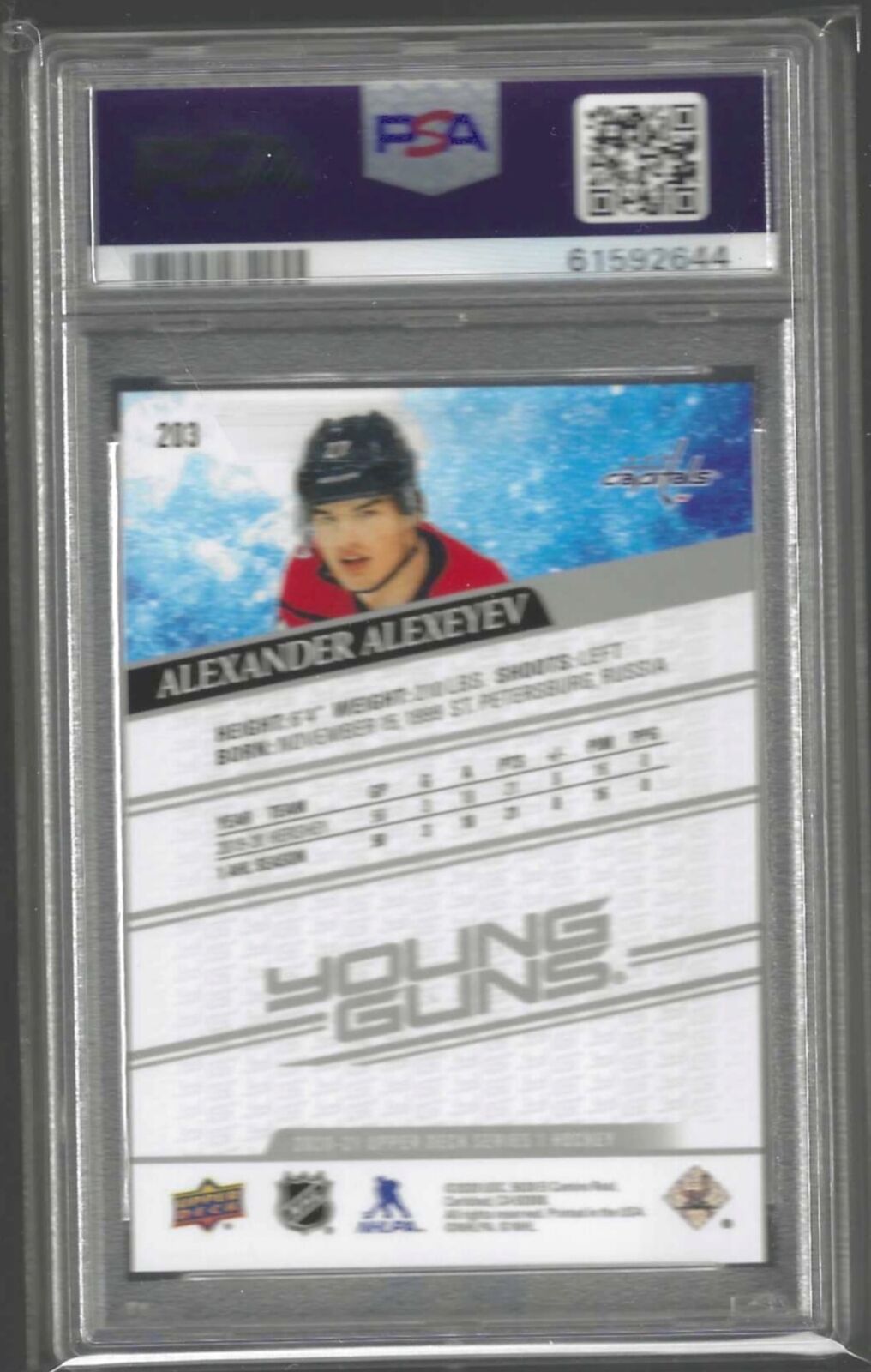 ALEXANDER ALEXEYEV 2020-21 UPPER DECK YOUNG GUNS ROOKIE RC #203 PSA 10 GEM MINT