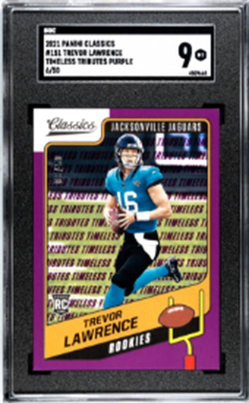 TREVOR LAWRENCE 2021 PANINI CLASSICS TIMELESS TRIBUTES PURPLE RC /50 SGC 9 POP 1