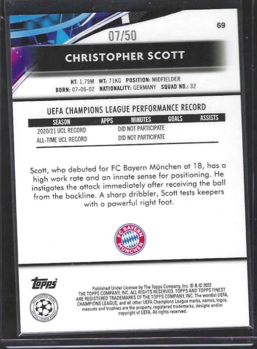 CHRISTOPHER SCOTT 2021-22 TOPPS FINEST GOLD MINI DIAMOND REFRACTOR ROOKIE RC /50