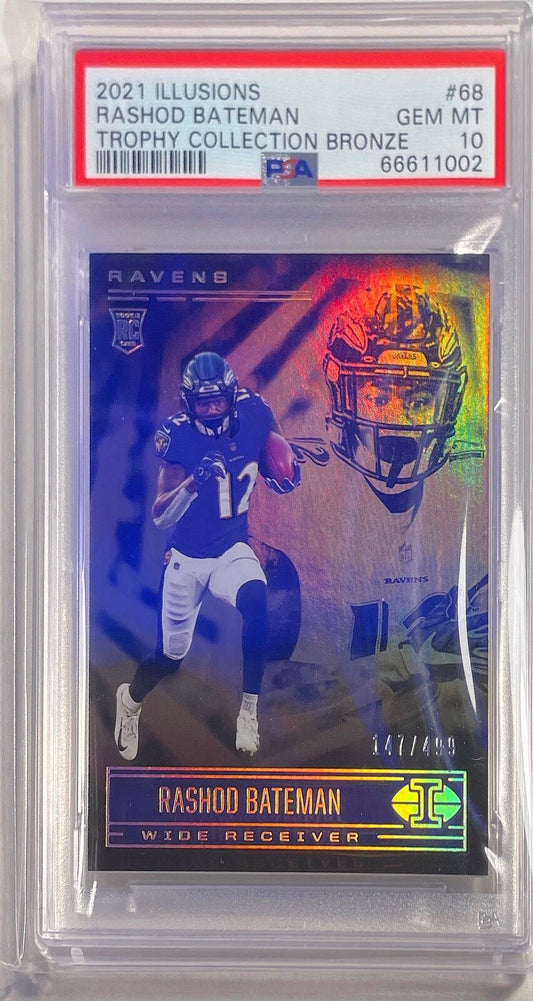 RASHOD BATEMAN 2021 ILUSIONS TROPHY COLLECTION BRONZE RC #D /499 PSA 10 POP 1/1