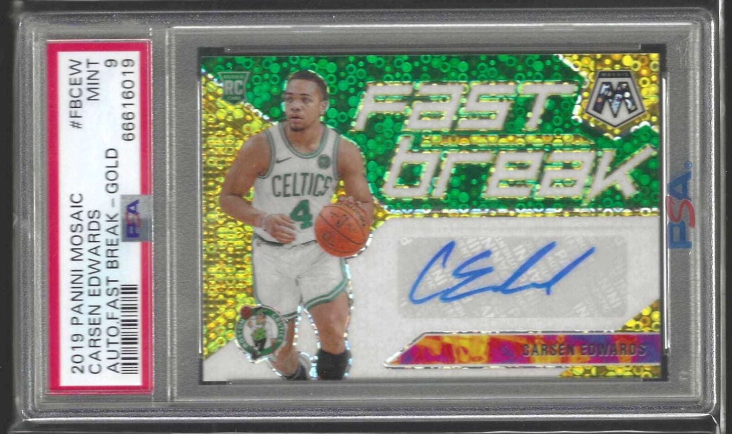 CARSEN EDWARDS 2019-20 PANINI MOSAIC GOLD FAST BREAK AUTO RC /10 PSA 9 POP 1/1