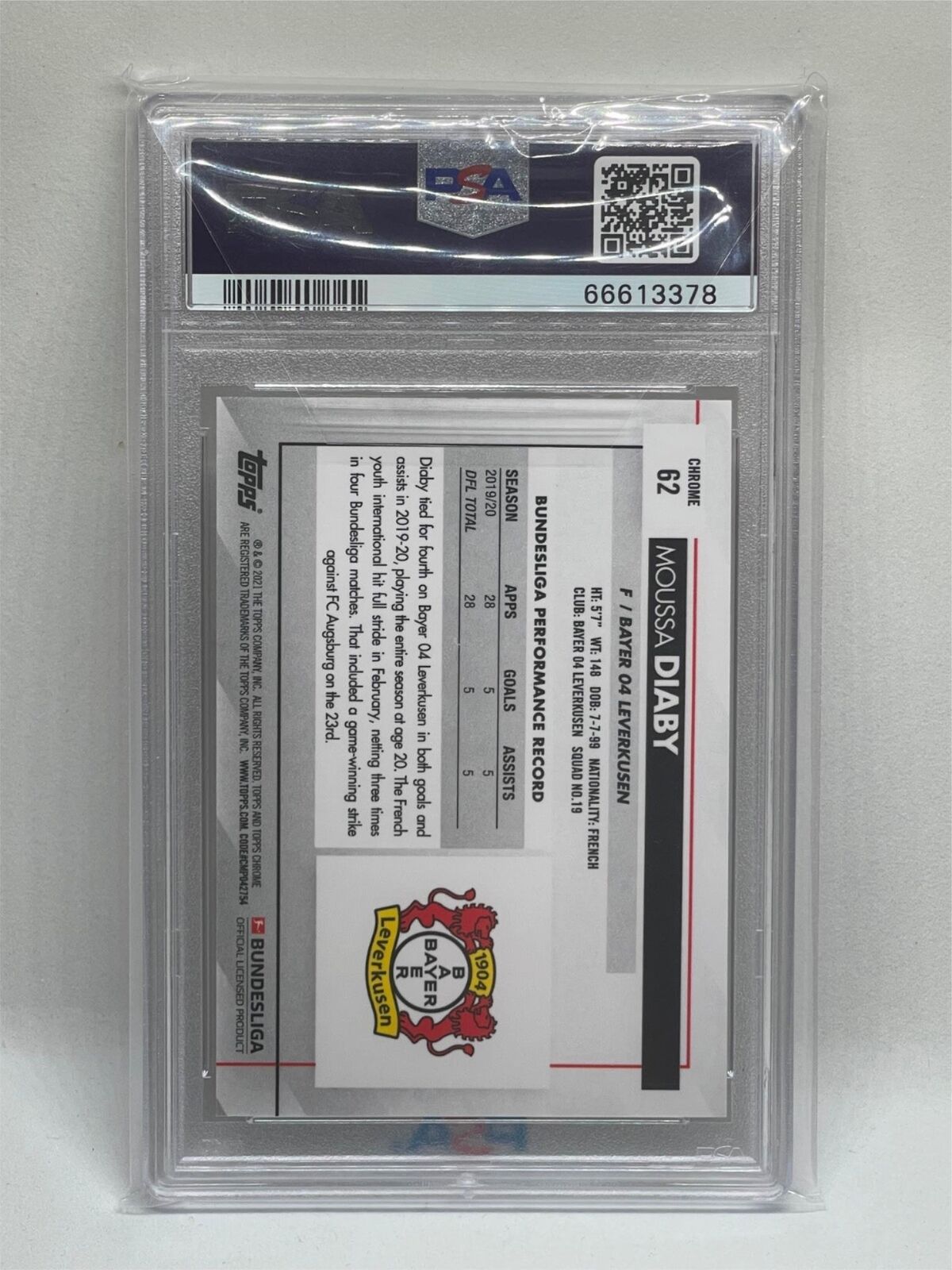 MOUSSA DIABY 2020-21 TOPPS CHROME BUNDESLIGA ROOKIE RC #62 PSA 10 GEM MINT