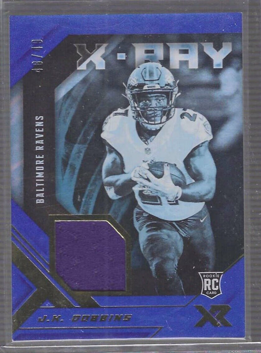 JK DOBBINS 2020 PANINI XR X-RAY BLUE FOIL ROOKIE JERSEY RC #D 48/49