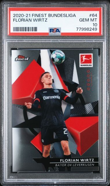FLORIAN WIRTZ 2020-21 TOPPS FINEST BUNDESLIGA ROOKIE RC #64 PSA 10 GEM MINT