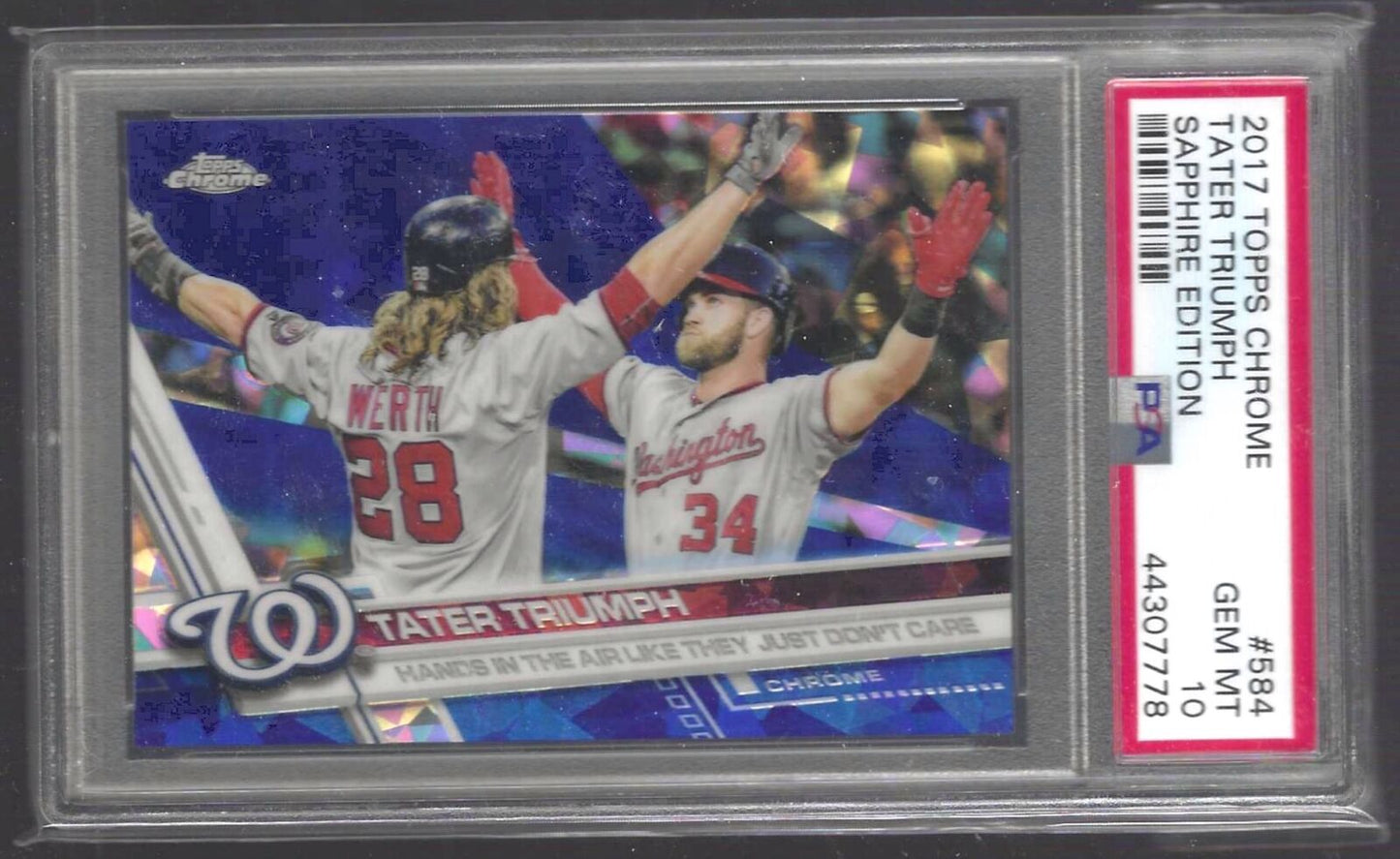 TATER TRIUMPH BRYCE HARPER 2017 TOPPS CHROME SAPPHIRE REFRACTOR PSA 10 GEM POP 2