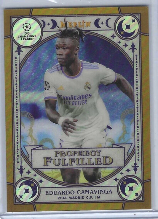 EDUARDO CAMAVINGA 2021-22 TOPPS MERLIN GOLD REFRACTOR PROPHECY FULFILLED #D /50