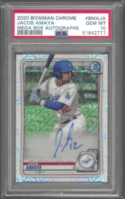 JACOB AMAYA 2020 BOWMAN CHROME MEGA BOX PROSPECT AUTO PSA 10 GEM MINT