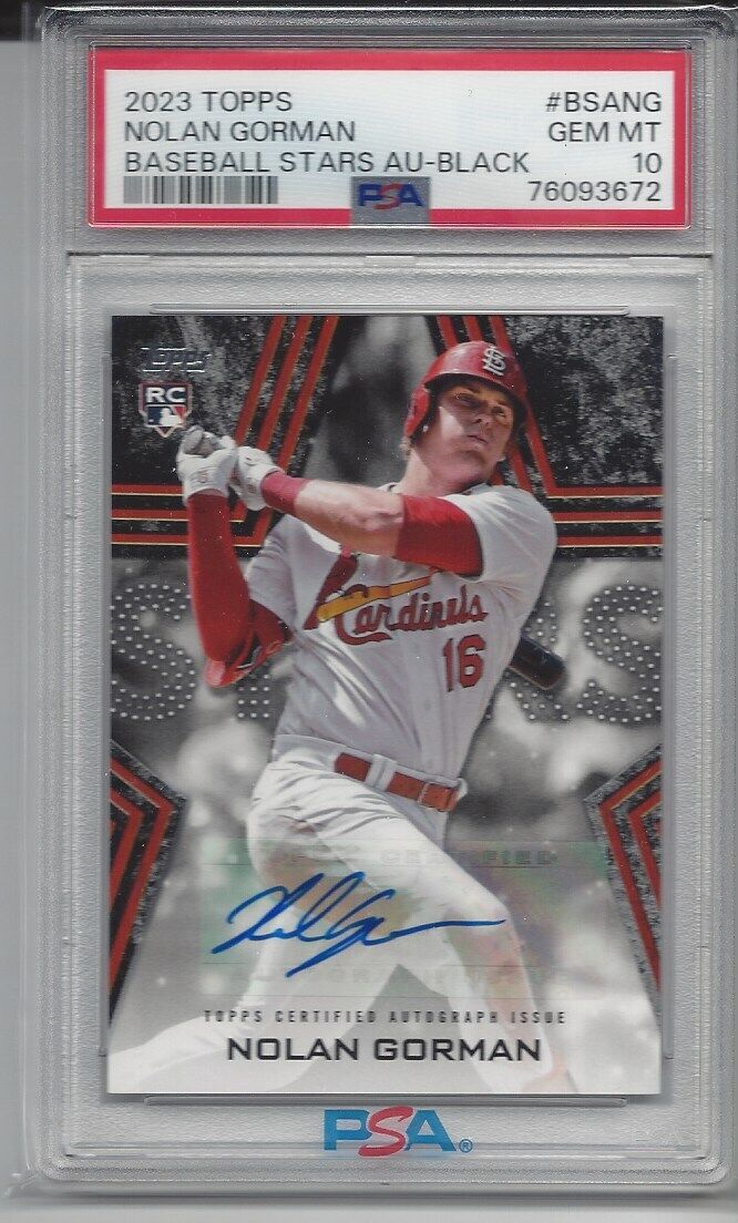 NOLAN GORMAN 2023 TOPPS BASEBALL STARS BLACK AUTO #D 177/199 PSA 10 GEM POP 1/1