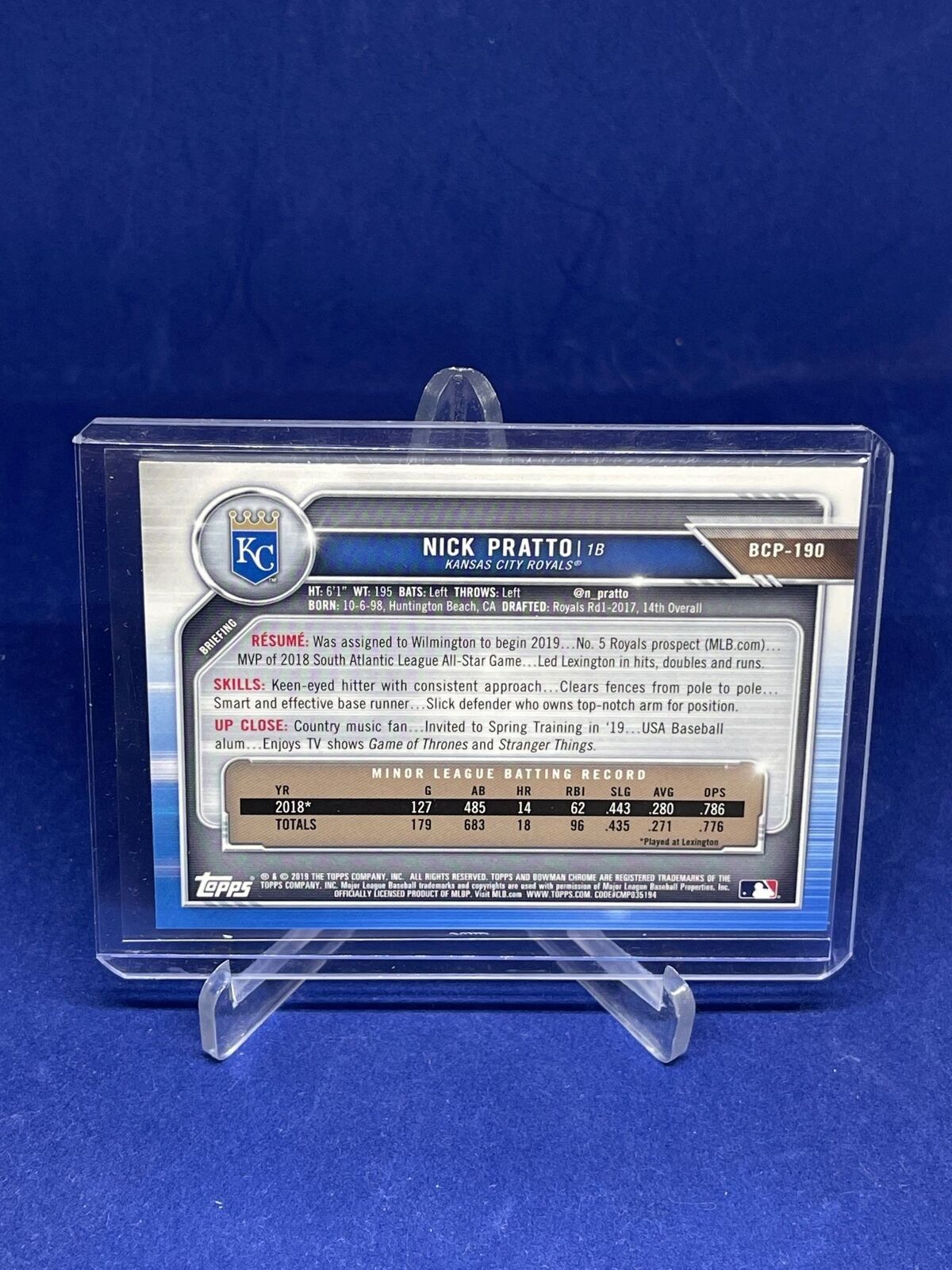 NICK PRATTO 2019 BOWMAN CHROME GOLD SHIMMER REFRACTOR PROSPECT #D 50/50