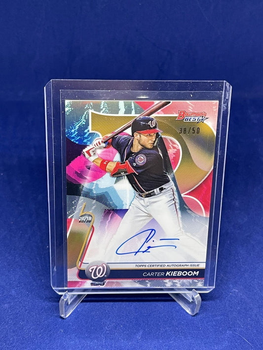 CARTER KIEBOOM 2020 BOWMANS BEST ON CARD AUTO GOLD REFRACTOR #D 38/50