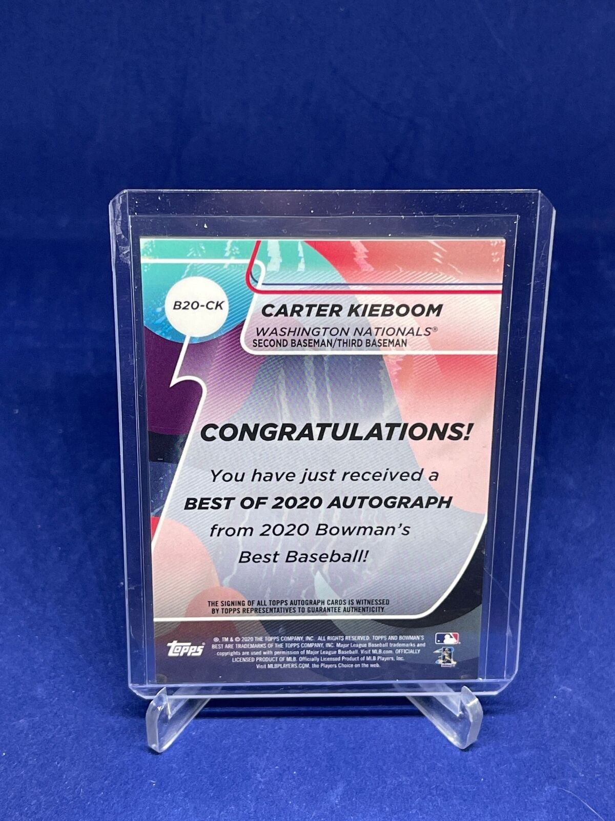 CARTER KIEBOOM 2020 BOWMANS BEST ON CARD AUTO GOLD REFRACTOR #D 38/50