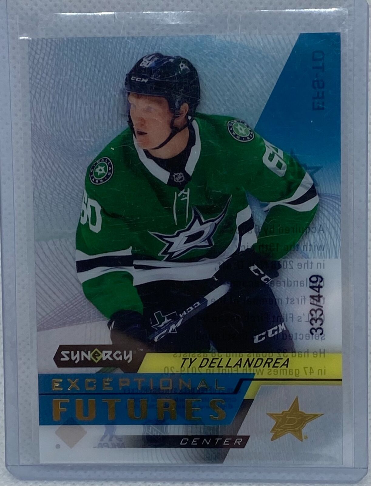 TY DELLANDREA 2020-21 UPPER DECK SYNERGY EXCEPTIONAL FUTURES GOLD RC #D 333/449