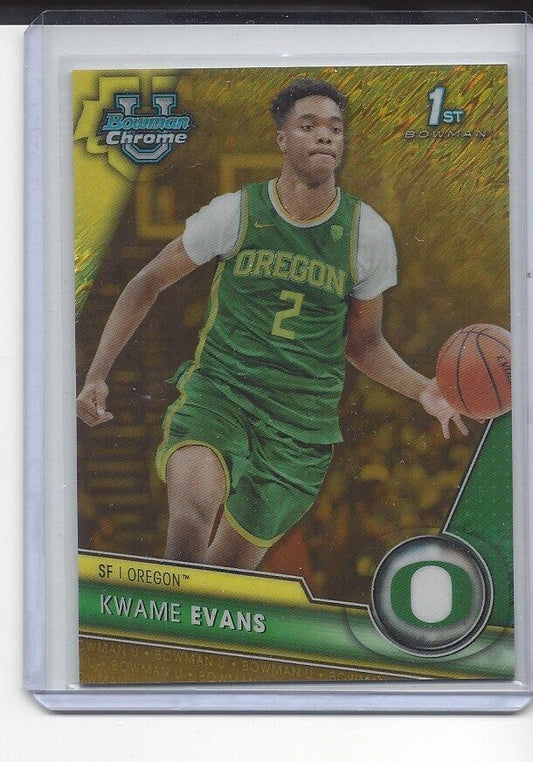 KWAME EVANS 2023-24 BOWMAN CHROME UNIVERSITY 1ST GOLD SHIMMER REFRACTOR #D 50/50