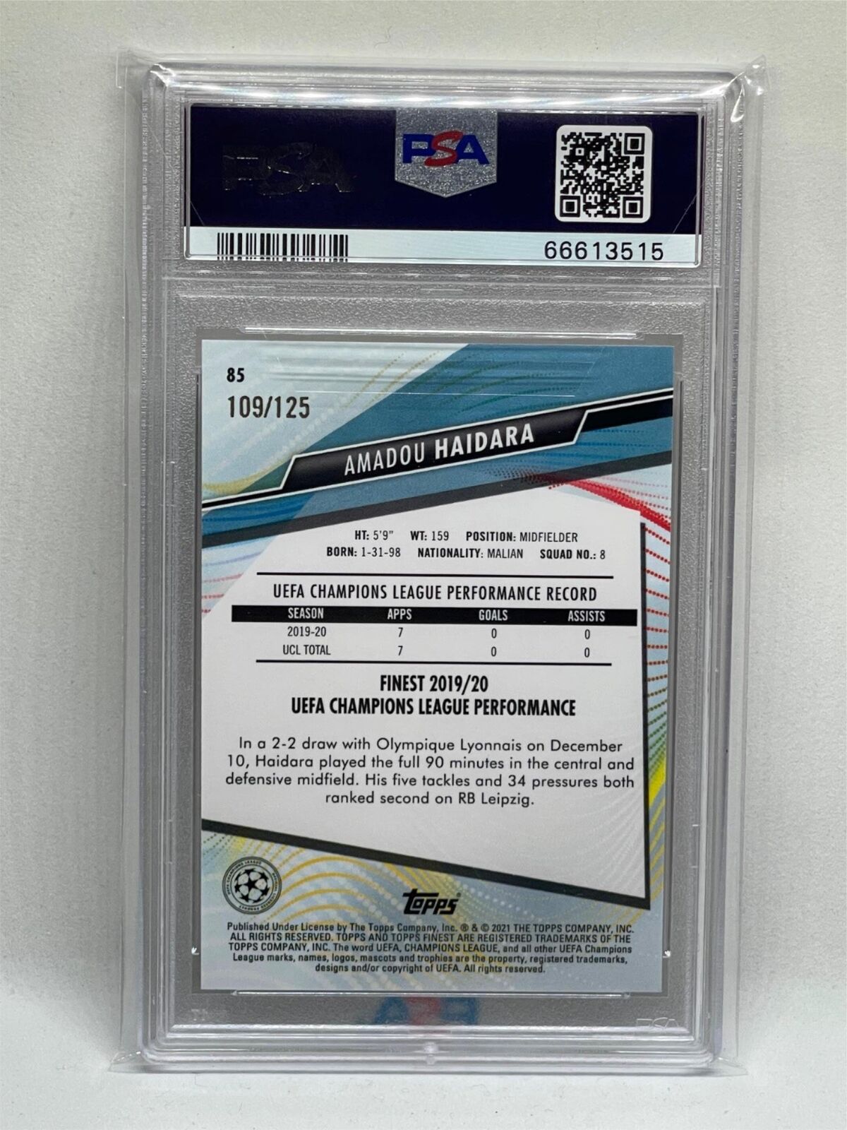 AMADOU HAIDARA 2020-21 TOPPS FINEST MINI DIAMOND REFRACTOR RC /125 PSA 9 POP 1/1