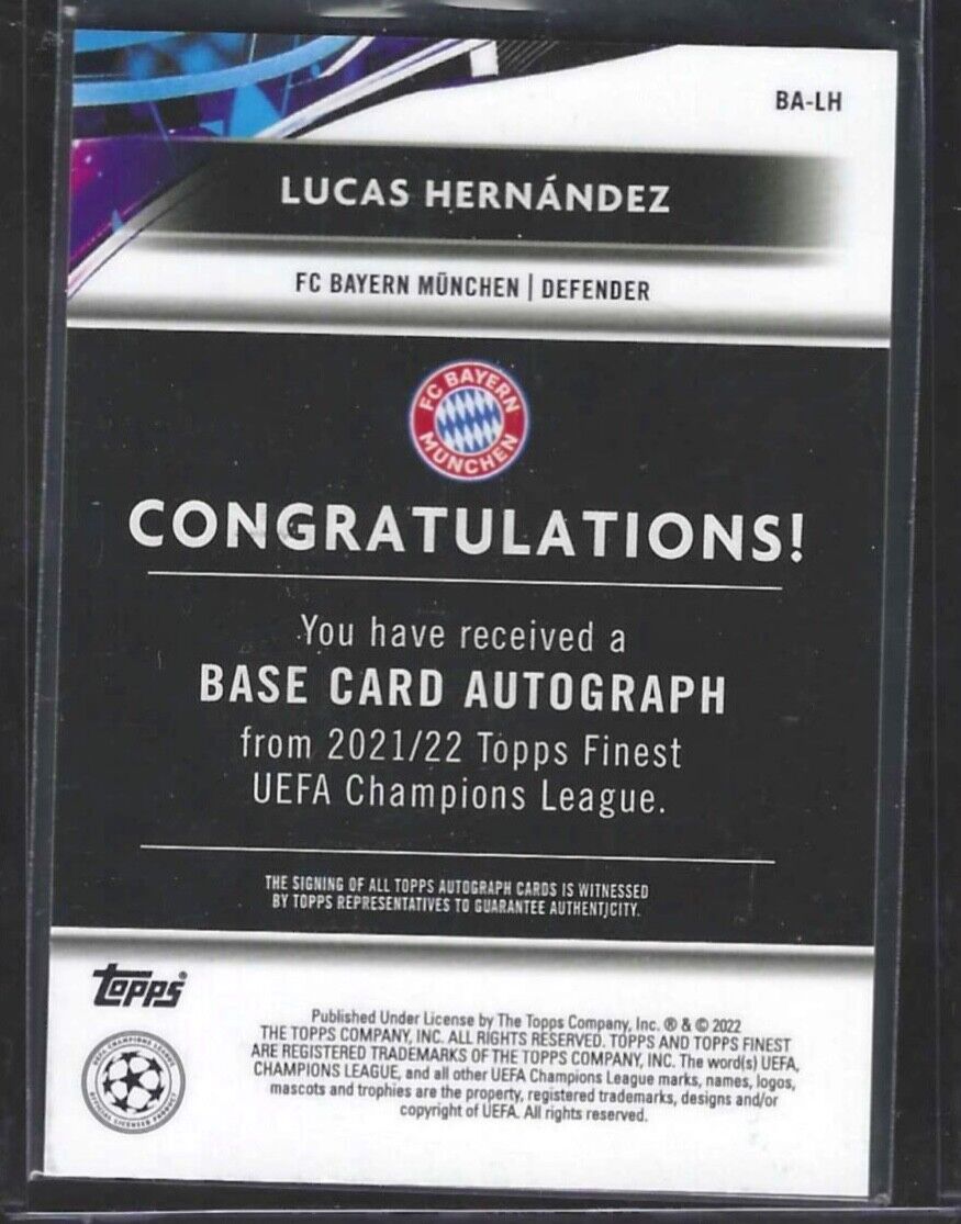 LUCAS HERNANDEZ 2021-22 TOPPS FINEST SILVER REFRACTOR AUTO #BA-LH