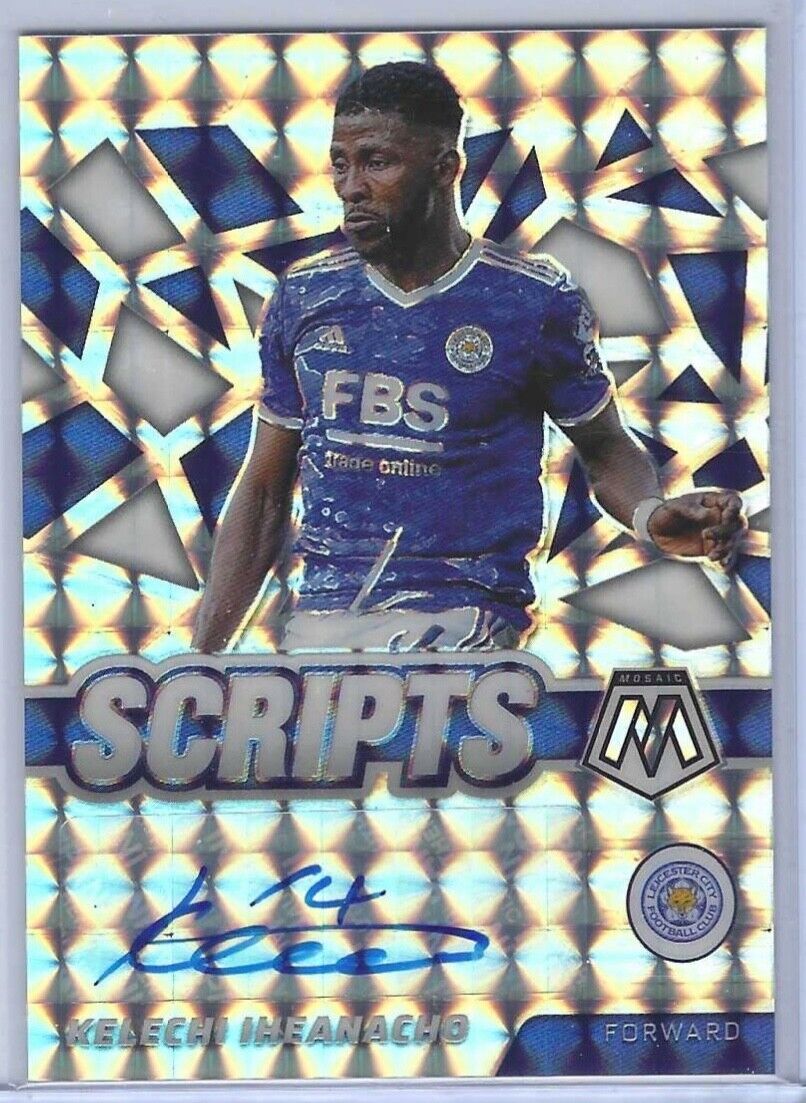 KELECHI IHEANACHO 2021-22 PANINI MOSAIC SILVER PRIZM SCRIPTS AUTO #SM-KI