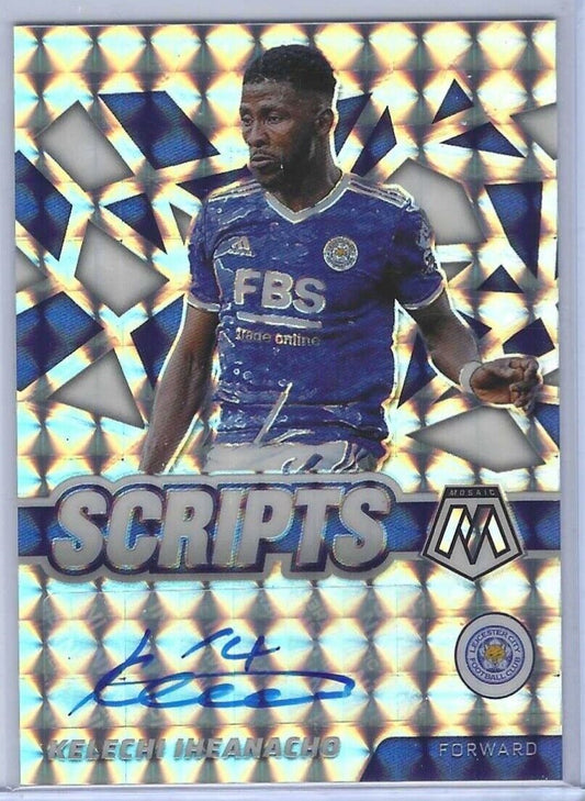 KELECHI IHEANACHO 2021-22 PANINI MOSAIC SILVER PRIZM SCRIPTS AUTO #SM-KI