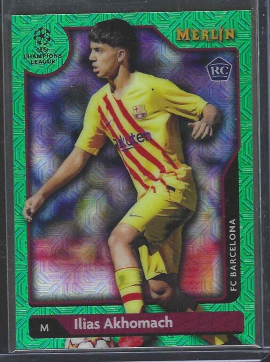 ILIAS AKHOMACH 2021-22 TOPPS MERLIN GREEN MOJO REFRACTOR ROOKIE RC #D 34/99