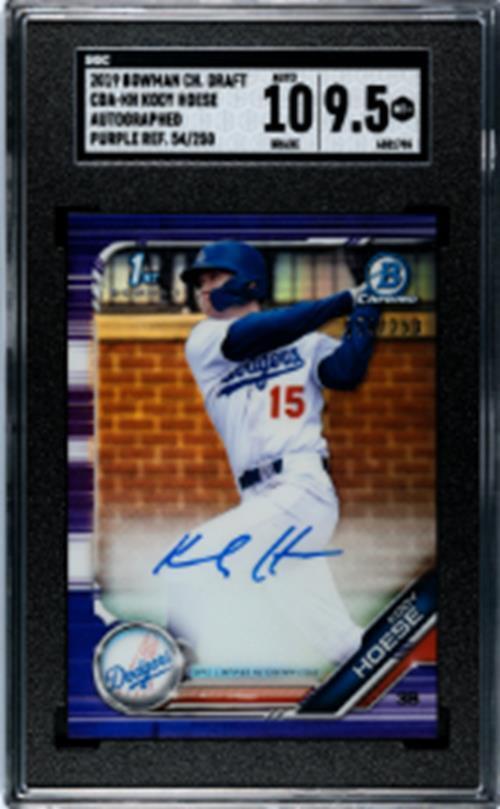 KODY HOESE 2019 BOWMAN CHROME DRAFT 1ST PURPLE REFRACTOR AUTO /250 SGC 9.5 POP 1