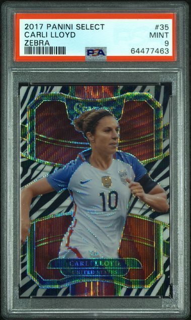 CARLI LLOYD 2017-18 PANINI SELECT ZEBRA PRIZM #D 24/25 PSA 9 MINT POP 3