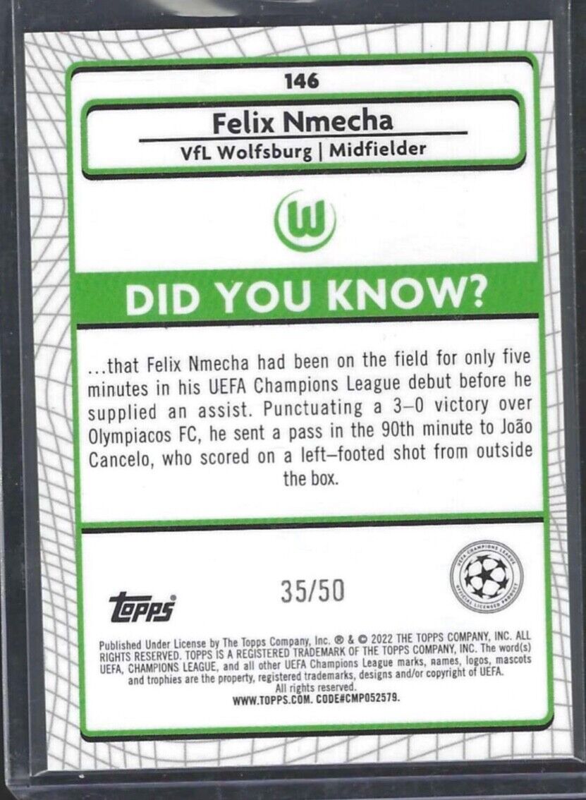 FELIX NMECHA 2021-22 TOPPS MERLIN GOLD REFRACTOR ROOKIE RC #D 35/50