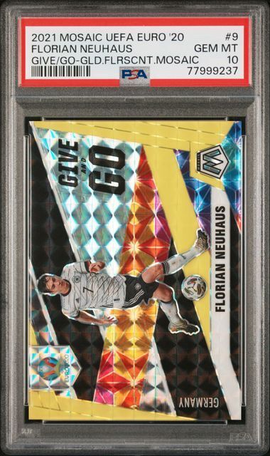 FLORIAN NEUHAUS 2021 MOSAIC EURO GIVE AND GO GOLD FLOURESCENT PRIZM /10 PSA 10