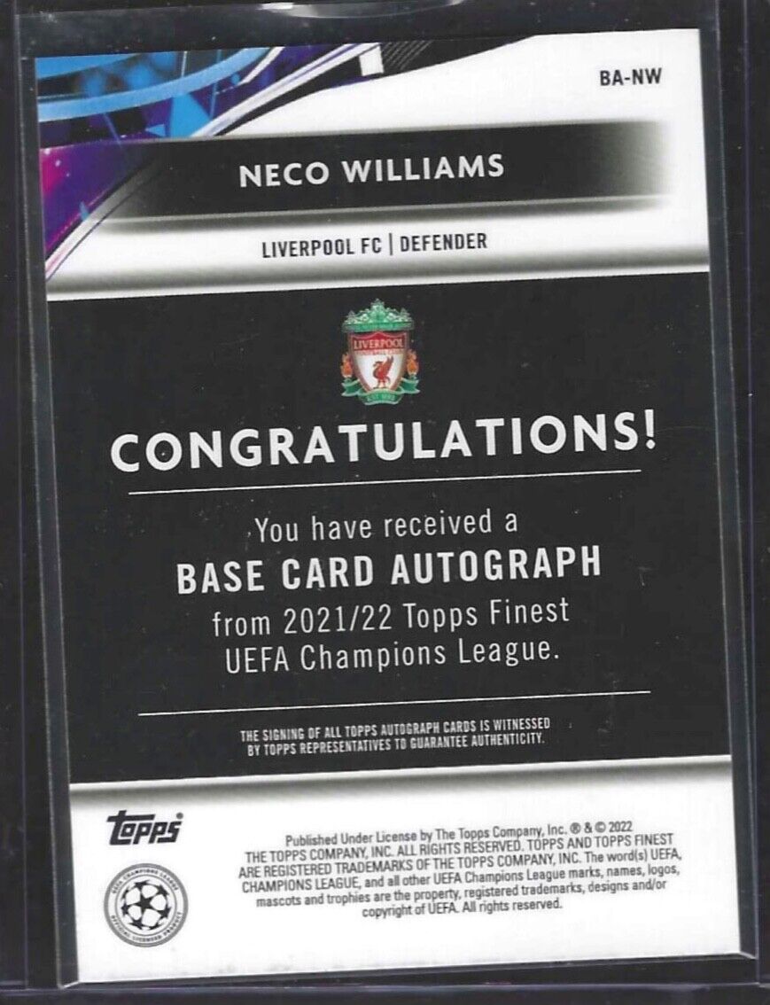 NECO WILLIAMS 2021-22 TOPPS FINEST SILVER REFRACTOR AUTO #BA-NW