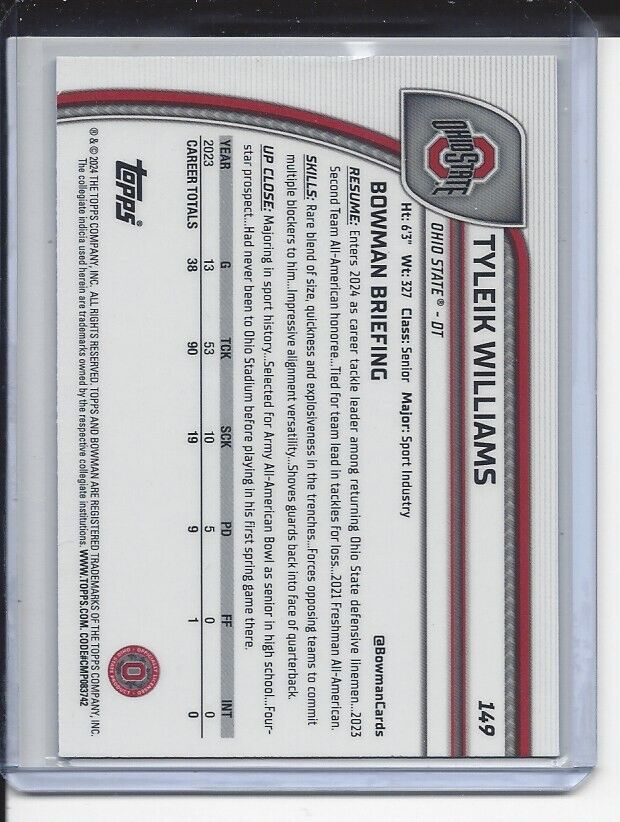 TYLEIK WILLIAMS 20224 BOWMAN CHROME UNIVERSITY BLUE MINI DIAMOND REFRACTOR /175