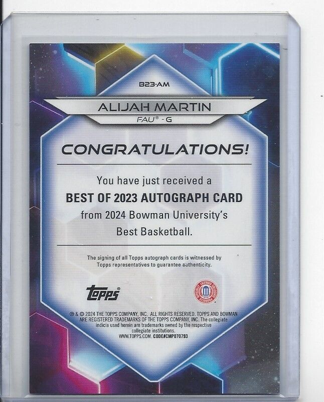 ALIJAH MARTIN 2023 BOWMAN'S BEST UNIVERSITY GOLD GEOMETRIC REFRACTOR AUTO #D /50