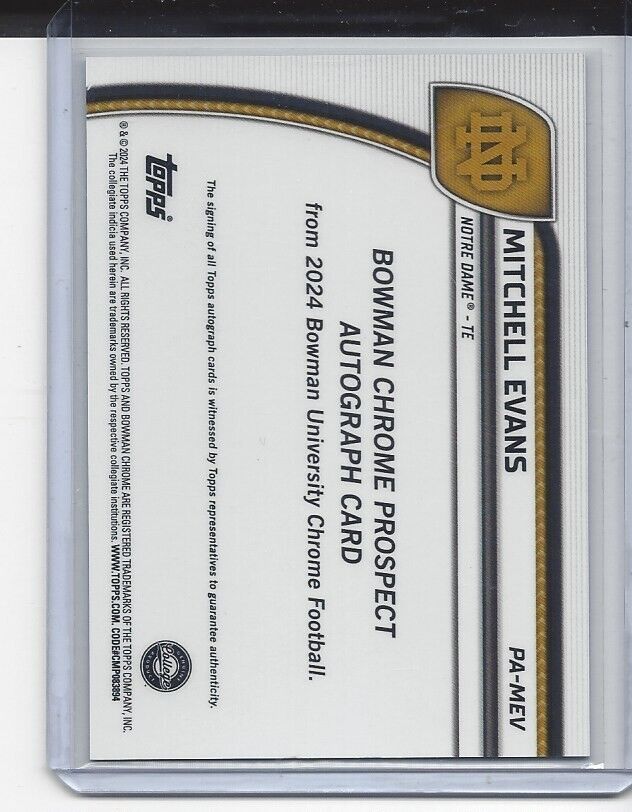 MITCHELL EVANS 2024 BOWMAN CHROME UNIVERSITY 1ST NOTRE DAME AUTO