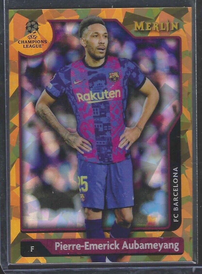 PIERRE-EMERICK AUBAMEYANG 2021-22 TOPPS MERLIN GOLD ATOMIC ICE REFRACTOR #D /50