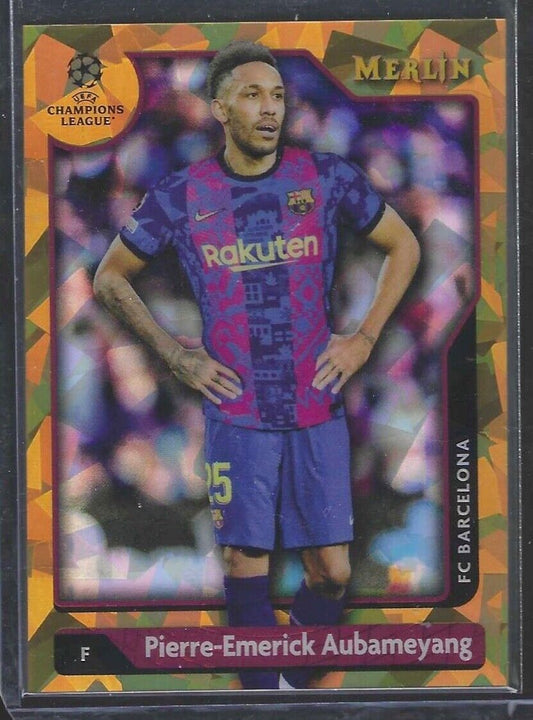PIERRE-EMERICK AUBAMEYANG 2021-22 TOPPS MERLIN GOLD ATOMIC ICE REFRACTOR #D /50