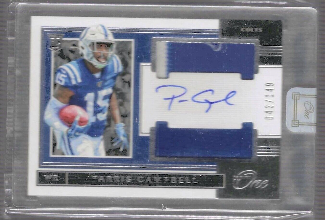PARRIS CAMPBELL 2019 PANINI ONE ROOKIE DUAL PATCH AUTO RC #D 043/149