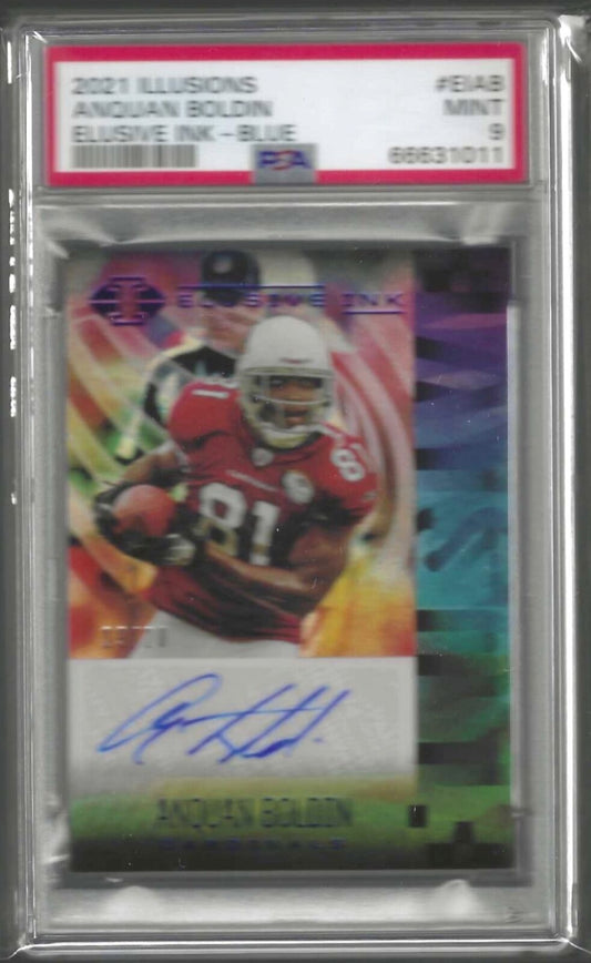 ANQUAN BOLDIN 2021 PANINI ILLUSIONS BLUE FOIL ELUSIVE INK AUTO /20 PSA 9 POP 1/1