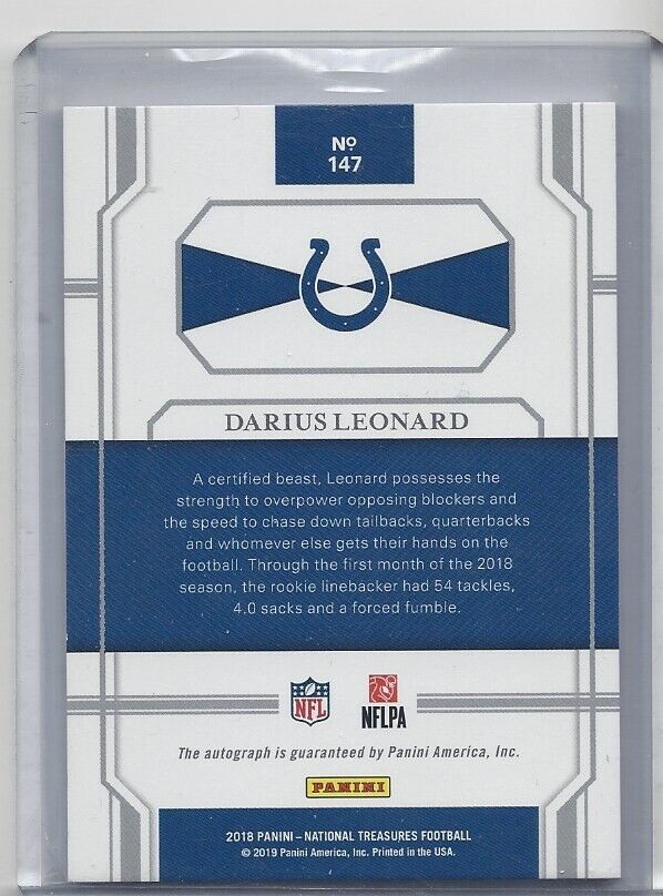 DARIUS SHAQ LEONARD 2018 NATIONAL TREASURES RED JERSEY # ROOKIE AUTO RC #D 48/53