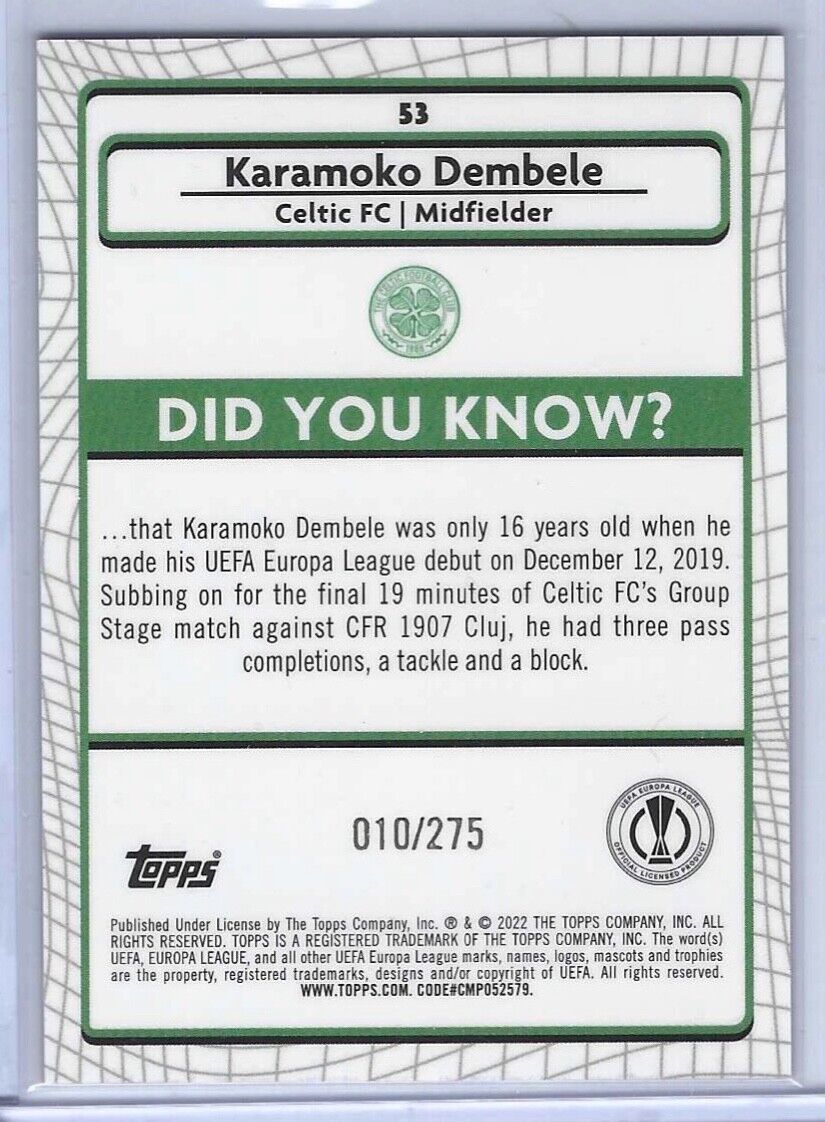 KARAMOKO DEMBELE 2021-22 TOPPS MERLIN PINK MOJO REFRACTOR ROOKIE RC #D /275