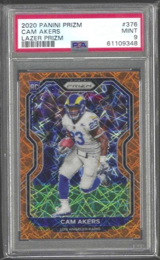 CAM AKERS 2020 PANINI PRIZM ORANGE LAZER PRIZM ROOKIE RC #376 PSA 9 MINT