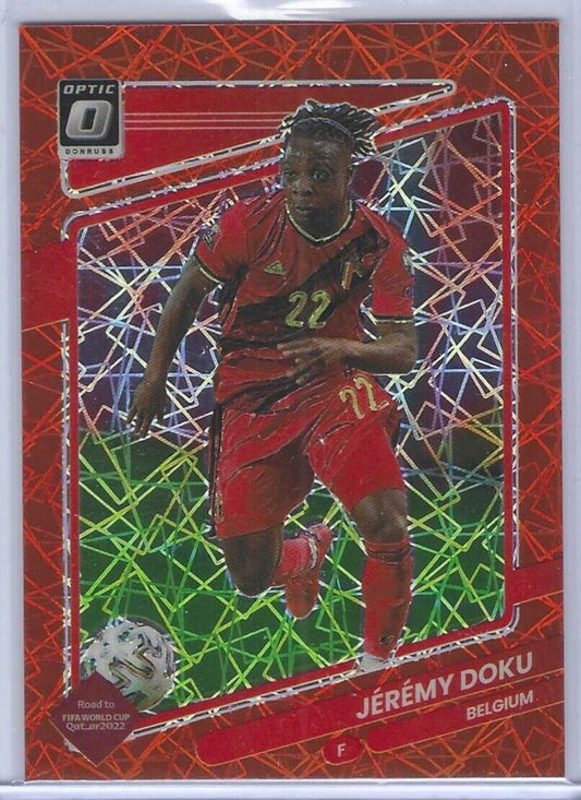 JEREMY DOKU 2021-22 PANINI DONRUSS QATAR OPTIC ORANGE VELOCITY HOLO #D 29/49